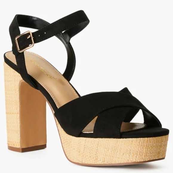 New! Black espadrilles heels shoes summer vacation resortwear spring size 9 - Picture 1 of 10